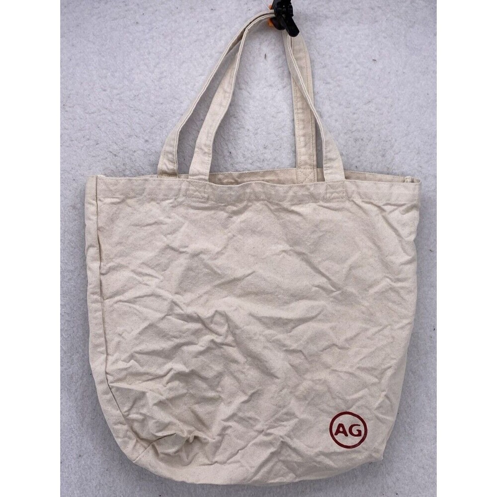 AG Adriano Goldschmied Canvas Tote Bag Ivory Cream Burgundy Logo Shopping